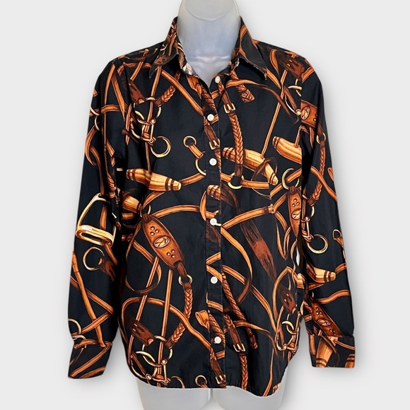 RALPH LAUREN Vintage Shirt Equestrian Black Horse Bit Bridle Polo Size Small - Picture 2 of 6